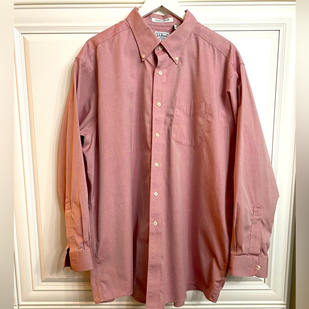 L.L. Bean Menโs 18-34 Long Sleeve Dress Shirt in Pink/Red Wrinkle Resistant